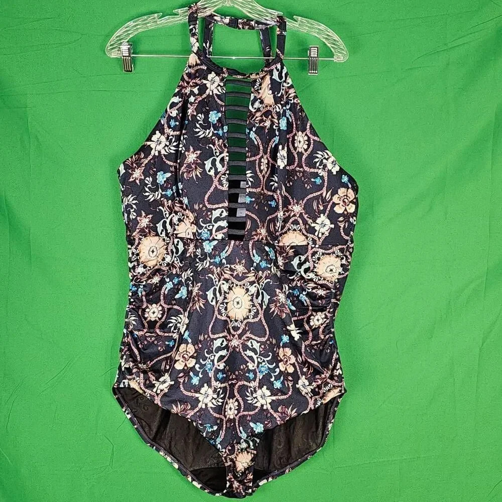 Swim By Cacique Womens Dark Blue Floral One Piece Swimsuit 22‎